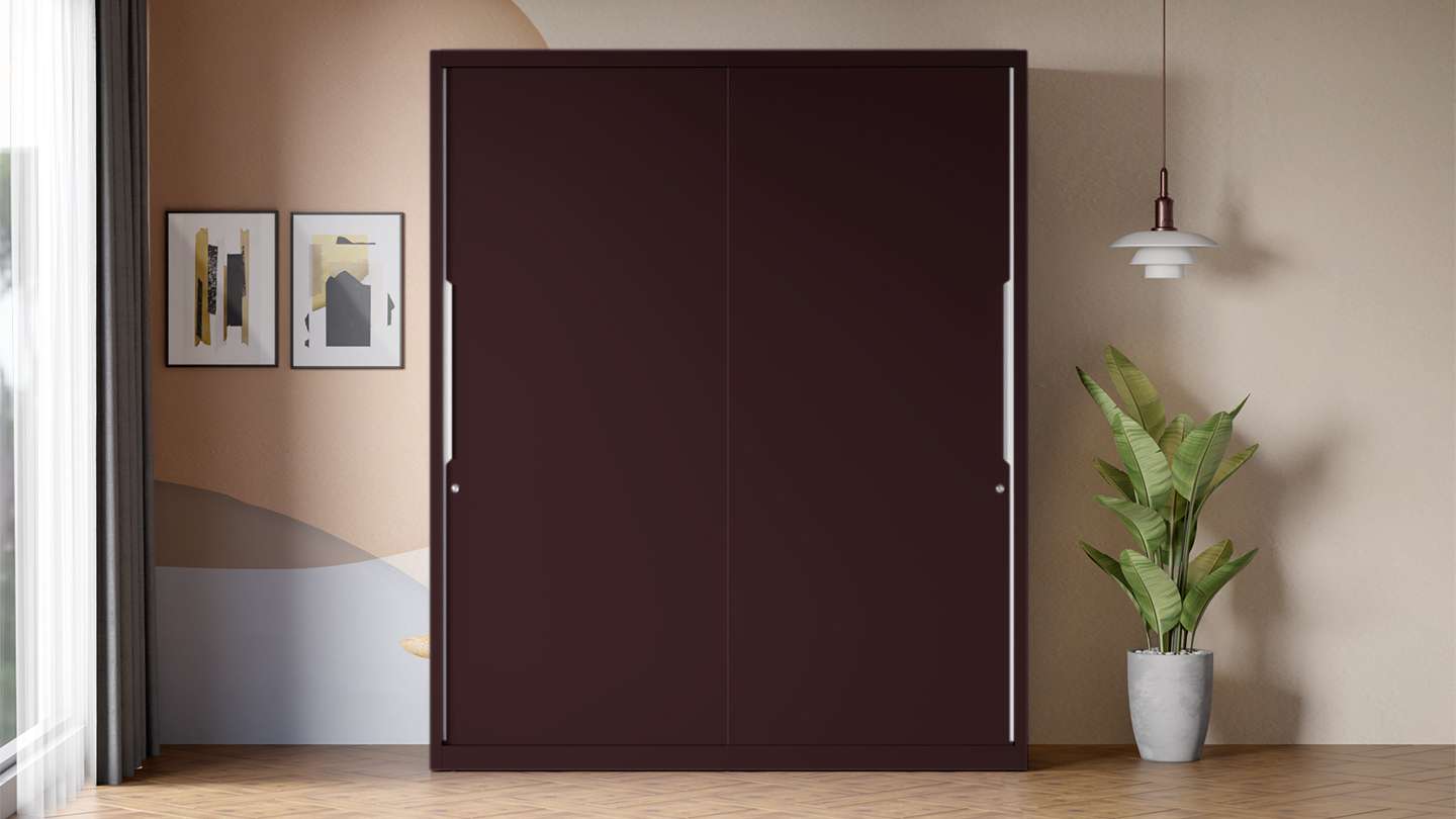 Buy Slide N Store Compact Plus 2 Door Steel Wardrobe Textured Shell Wine Red Godrej Interio