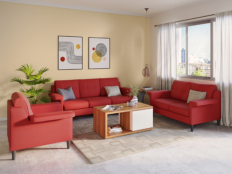 Flight 3 Seater Fabric Sofa In Red