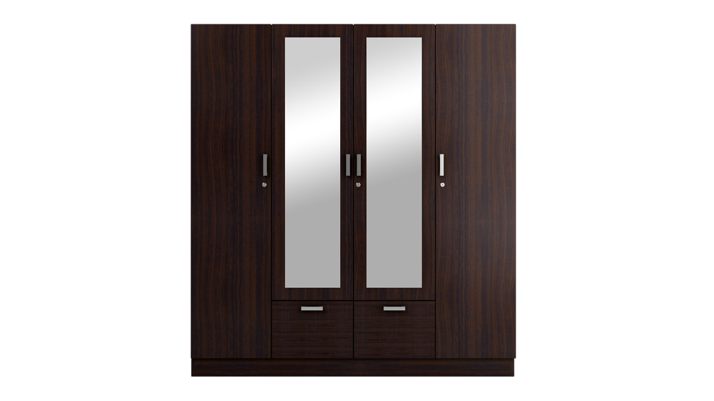 Buy Squadro 4 Door Wooden Wardrobe (With Mirror) in Cinnamon @ 8 ...