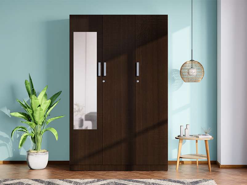 Buy Genesys V2 3 Door Engineered Wood Wardrobe with Mirror Dark Walnut Godrej Interio
