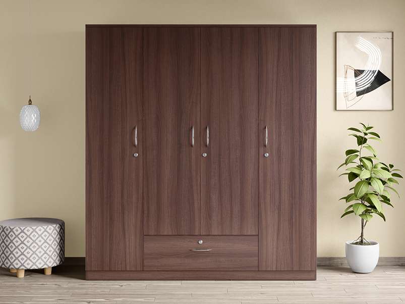 Buy Ewa 4 Door Engineered Wood Wardrobe Brown Godrej Interio