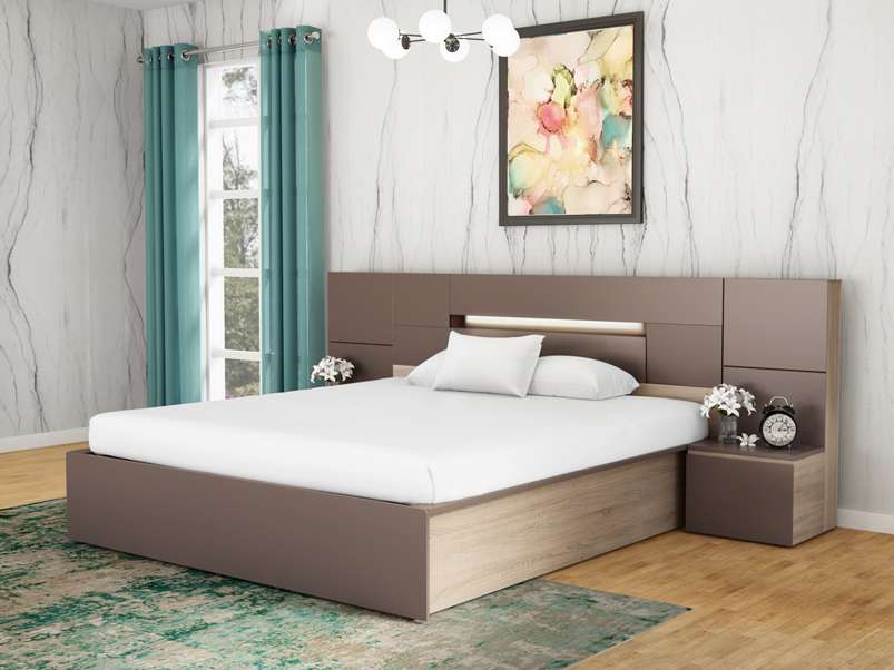 Buy Ray Queen Size Bed Hydraulic Storage In Dark Brown Godrej Interio