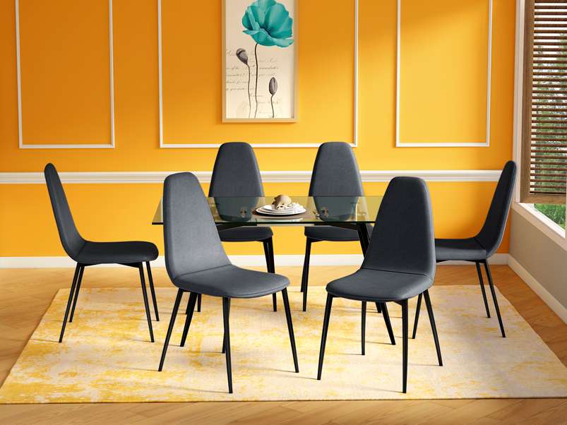 Buy Vitric 6 Seater Dining Table in Black | Godrej Interio