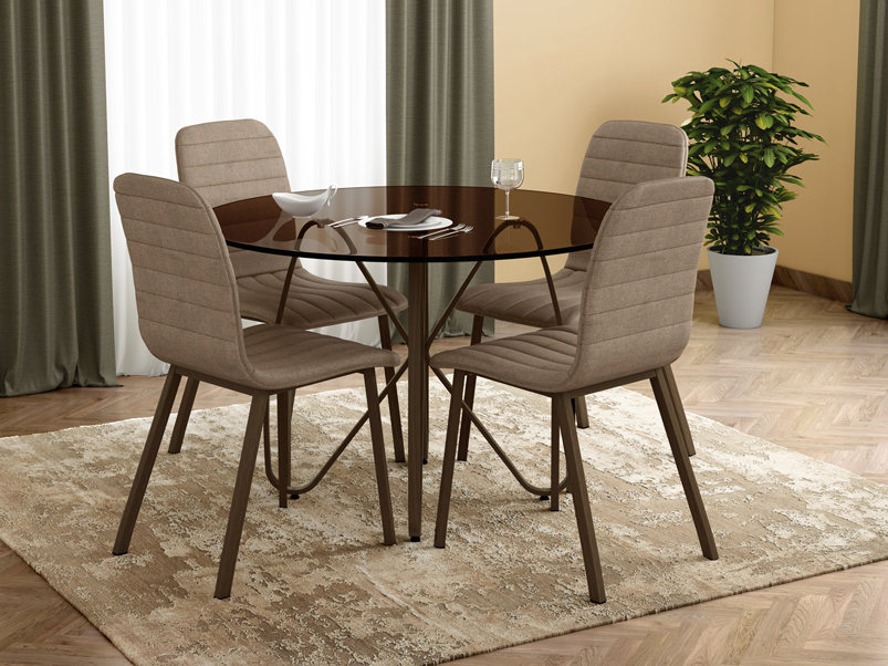 Rej Salsa 4 Seater Dining Set, Glass Round Dining Table 4 Seater