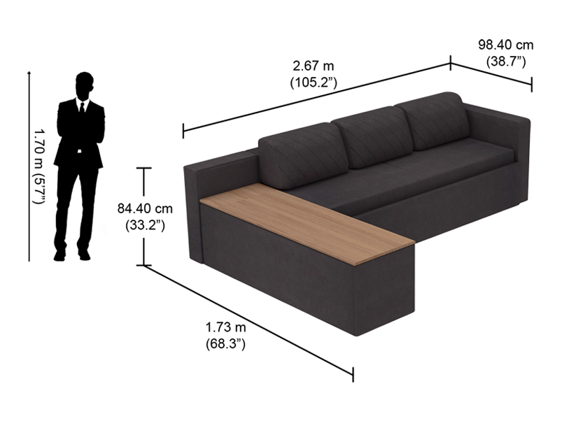 Attix Sofa Bed - with storage and armrest, Dark grey