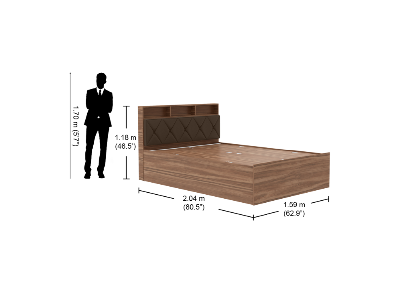 Lattice Queen Bed With Box Storage, Queen Headboard Size Cm