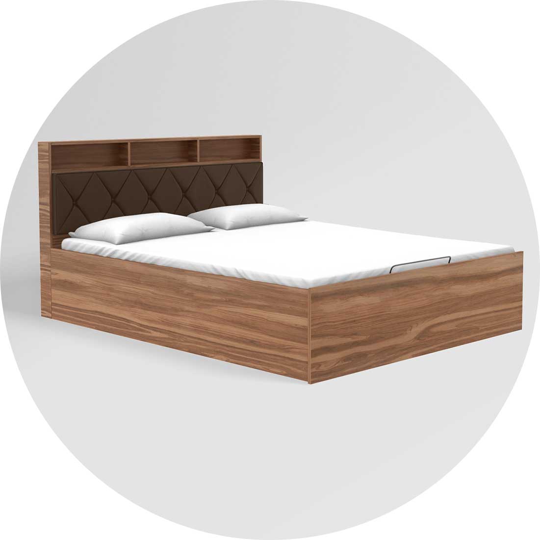 Buy Lattice King Bed With Hydraulic Storage in Dark Brown colour