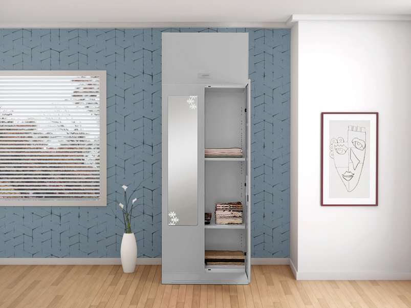 Buy Slimline Steel Almirah 2 Shelves OHU Star Mirror in White