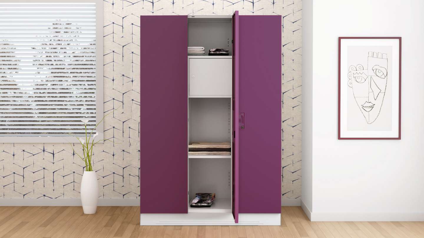Buy Slimline 3 Door Steel Almirah Locker Body in Purple colour