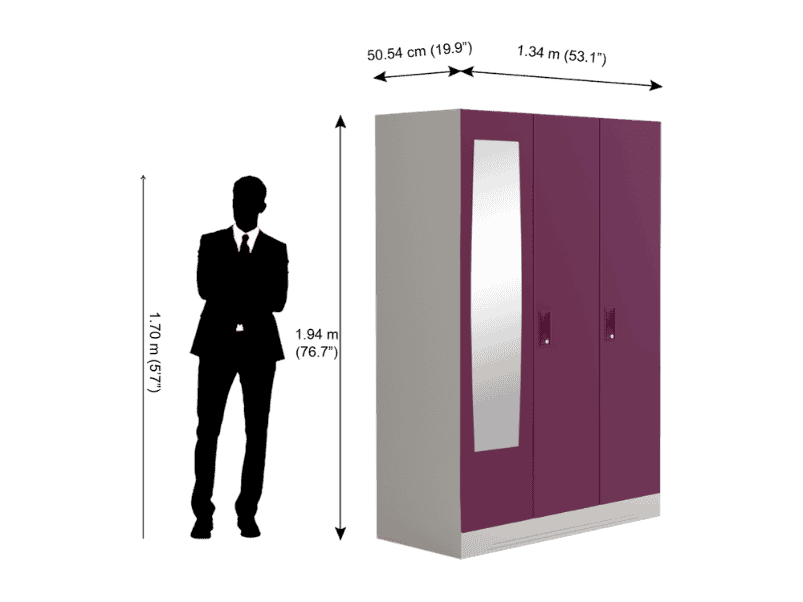 Buy Slimline 3 Door Steel Almirah Locker Body Mirror in Purple