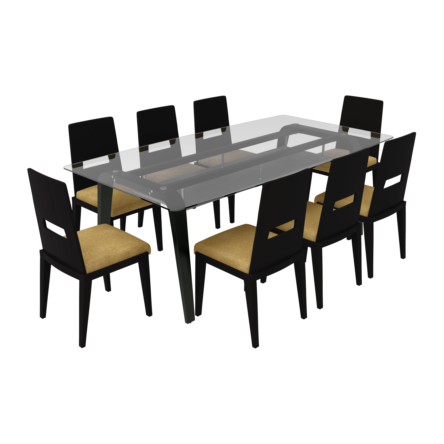 Crescent 8 Seater Dining Table Set, Round Glass Dining Table Set For 8