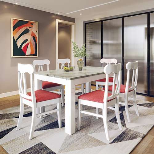 Ivana 6 Seater Wooden Rectangular Dining Set (White)